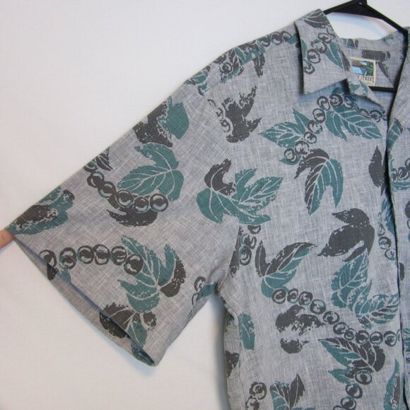 Cooke Street Gray Tropical Button Up Men's Large Made In Hawaii Palm Leaf - Picture 2 of 5